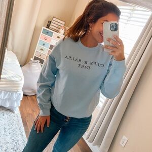 (Chips & Salsa Diet) light blue long sleeve graphic comfy crewneck women's sz M